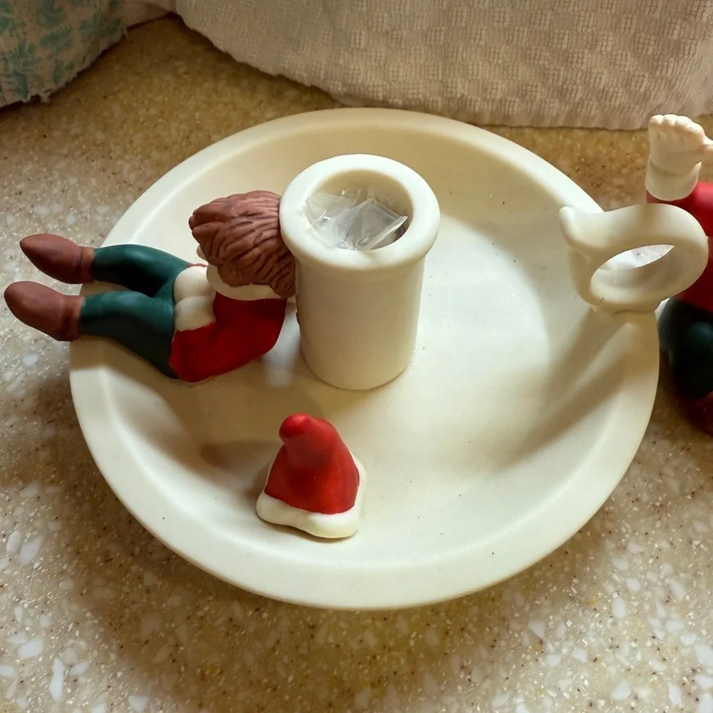 Vintage 90’s Partylite Christmas Elf Tapered Candle Stick Holder Resting Elf